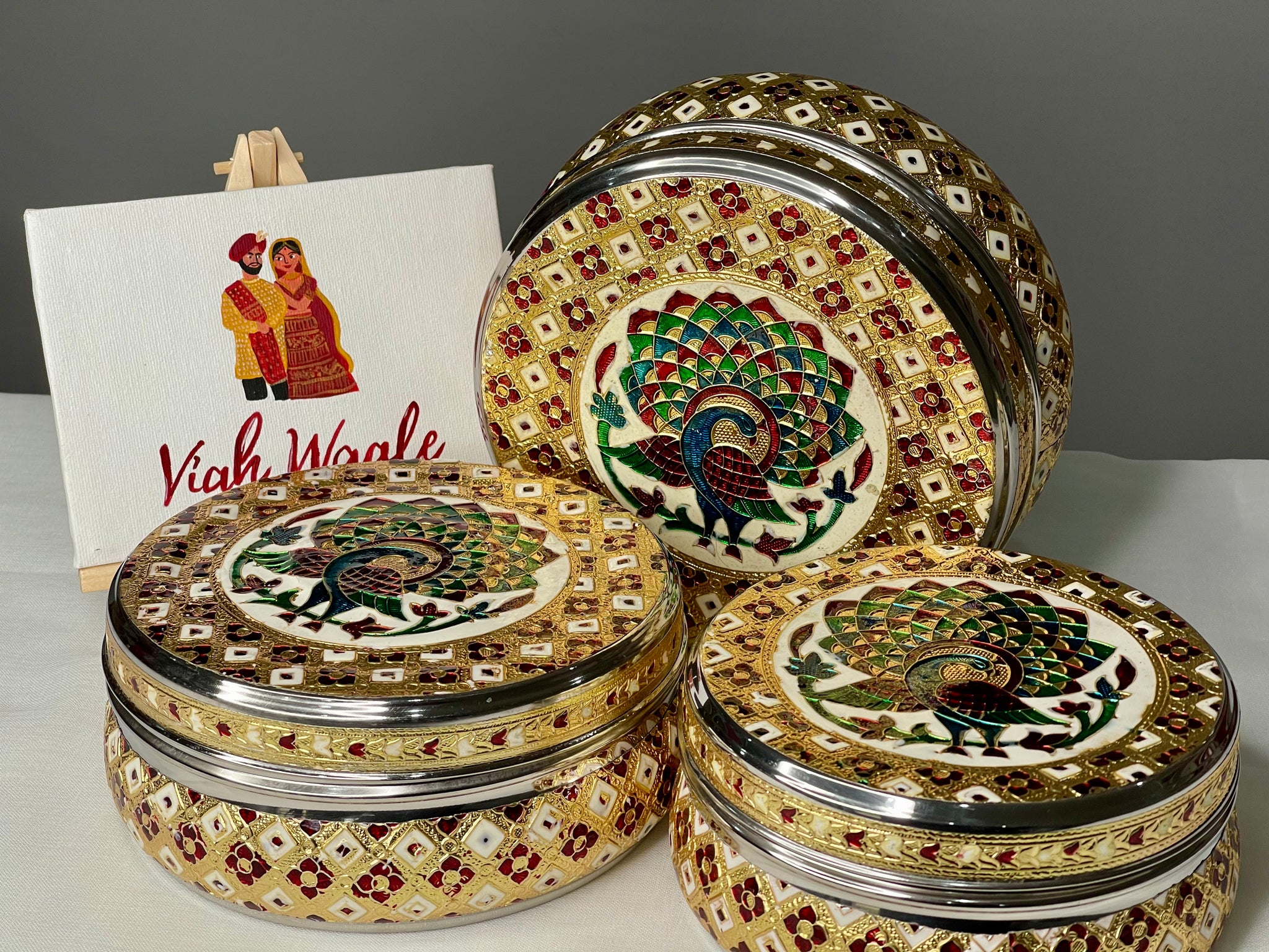 Gold Peacock Gift Box (Dabba) - Large