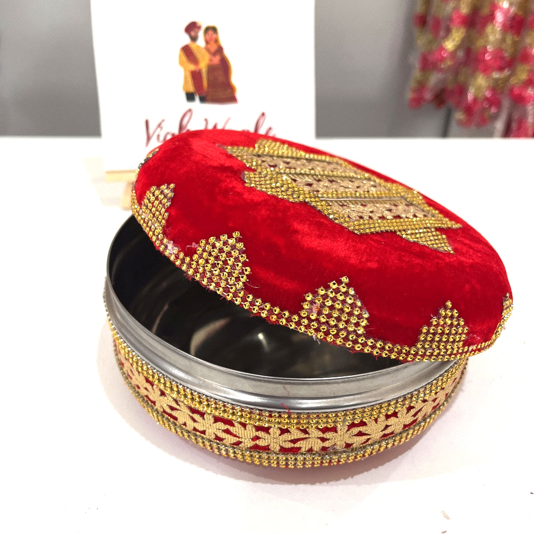 Velvet Red Gold Gift Box (Dabba)