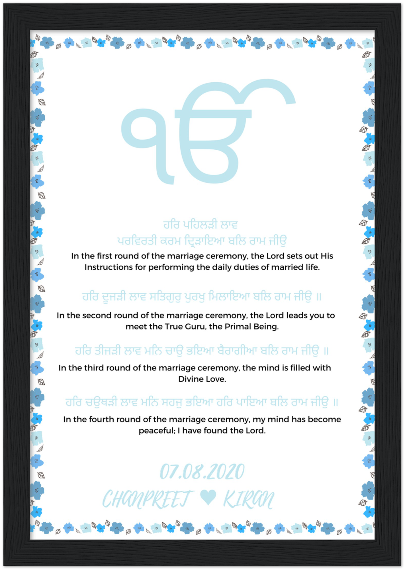 Anand Karaj Laavan A4 Framed Blue - Viah Waale