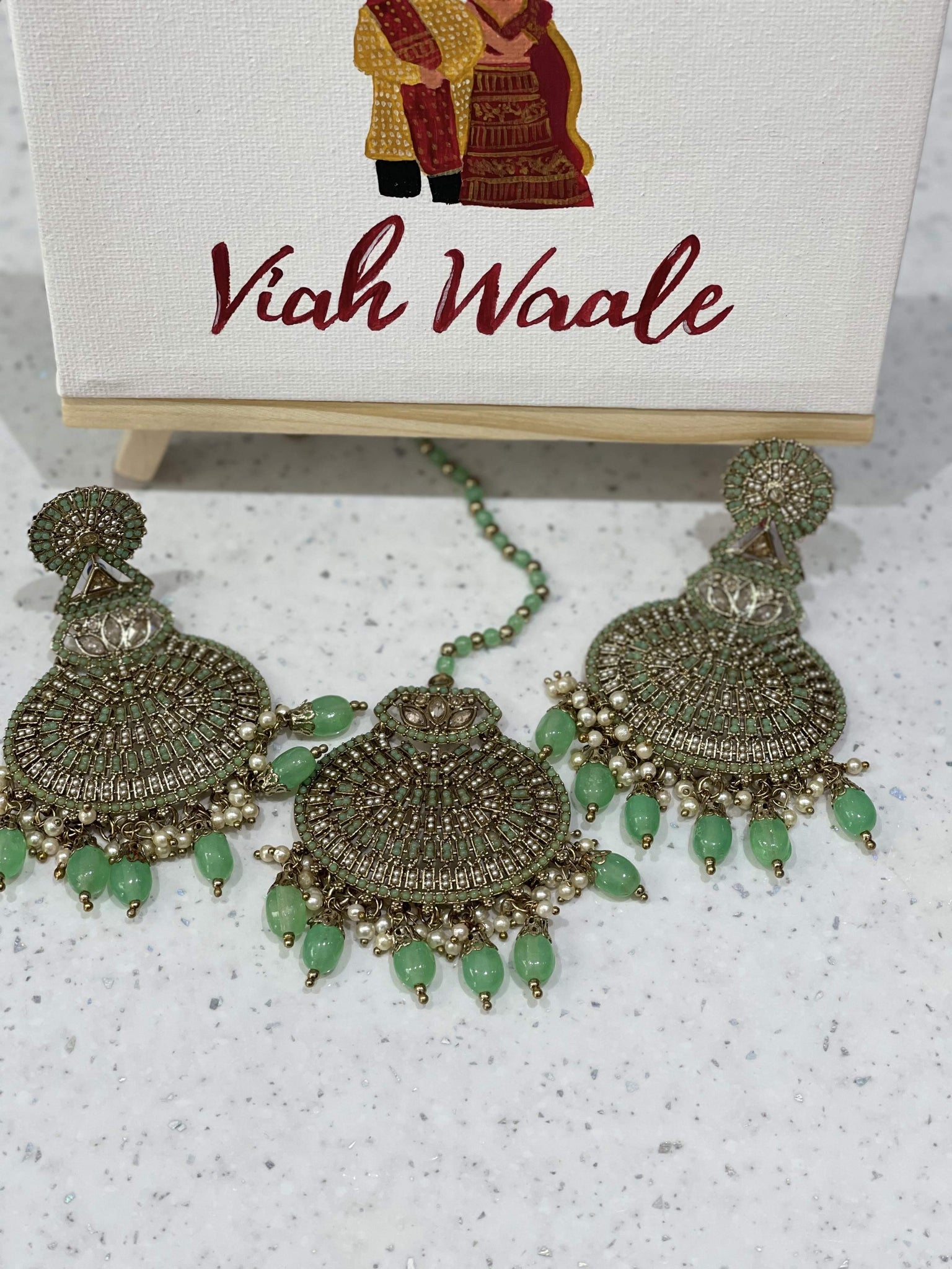 Oversized Earring & Tikka Set (Available in 13 colours) - Viah Waale