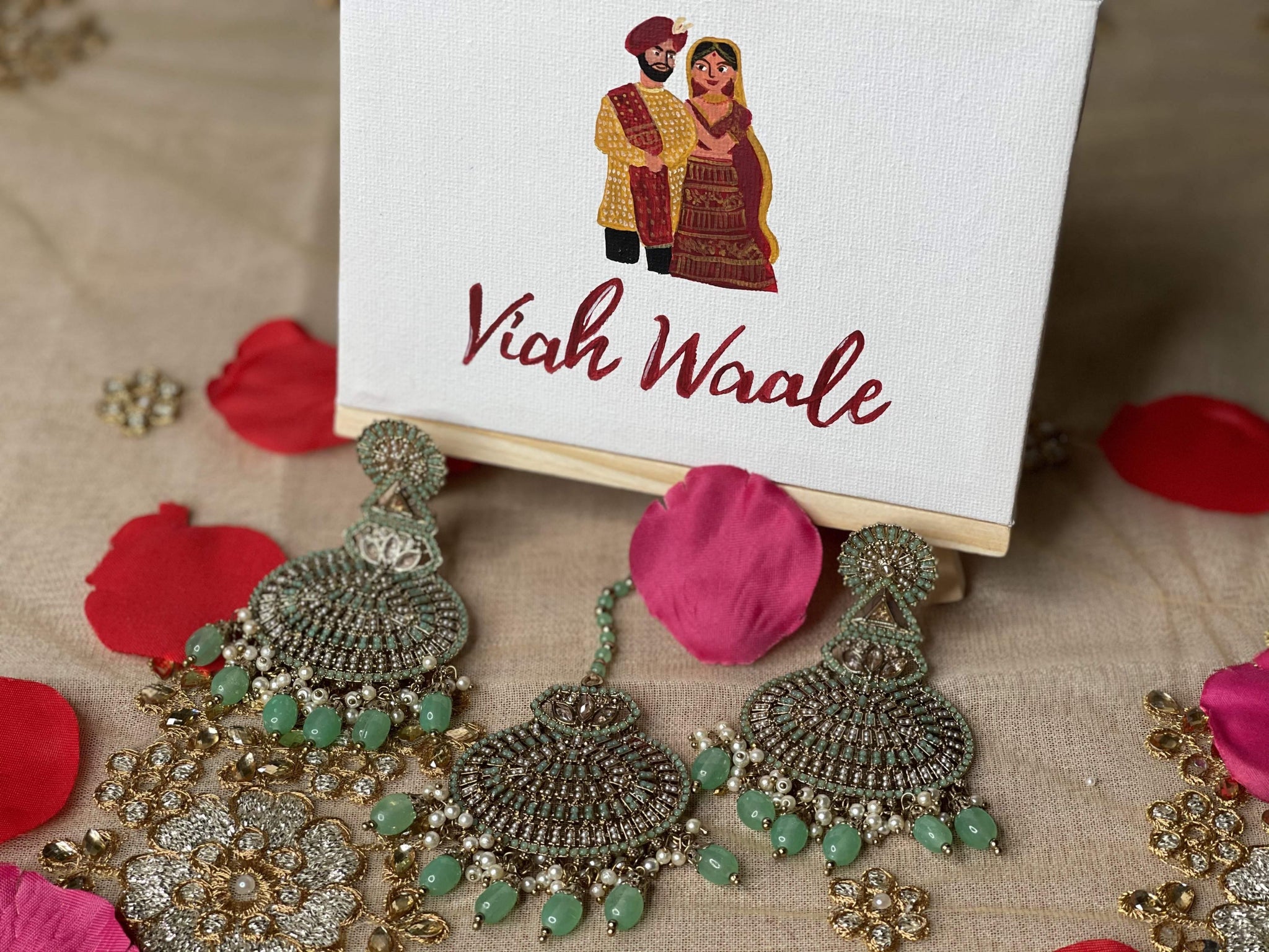 Oversized Earring & Tikka Set (Available in 13 colours) - Viah Waale